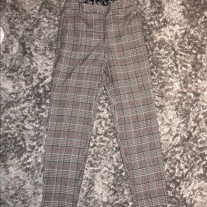 Plaid Thick Knit Fringe High Rise Dress Pants